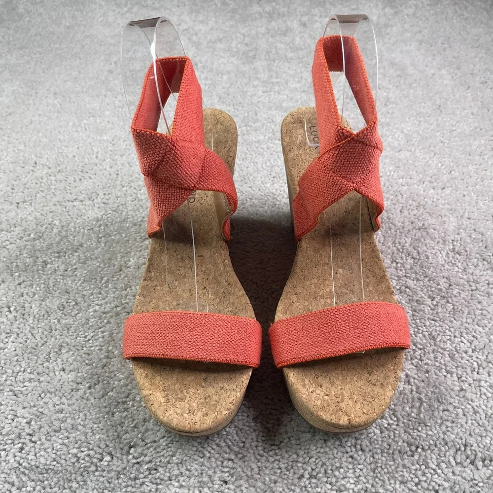 Lucky Brand Marinah Sandals Womens Size 8 M Orange Strappy Cork Wedge Studded
